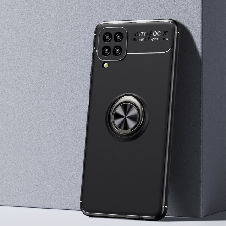 360 Degree Rotating TPU Case with Metal Ring Holder for Samsung Galaxy A12 (Black+Black)