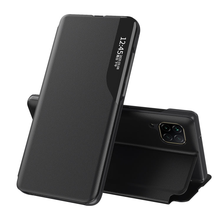 Samsung Galaxy A12 Black Shockproof Horizontal Flip Leather Case with Side Display and Holder