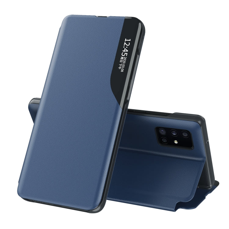 Blue Shockproof Horizontal Flip Leather Case for Samsung Galaxy A32 5G with Side Display and Holder