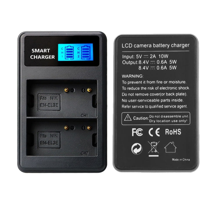 Smart LCD Display USB Dual-Channel Charger for Nikon EN-EL3E/EL3