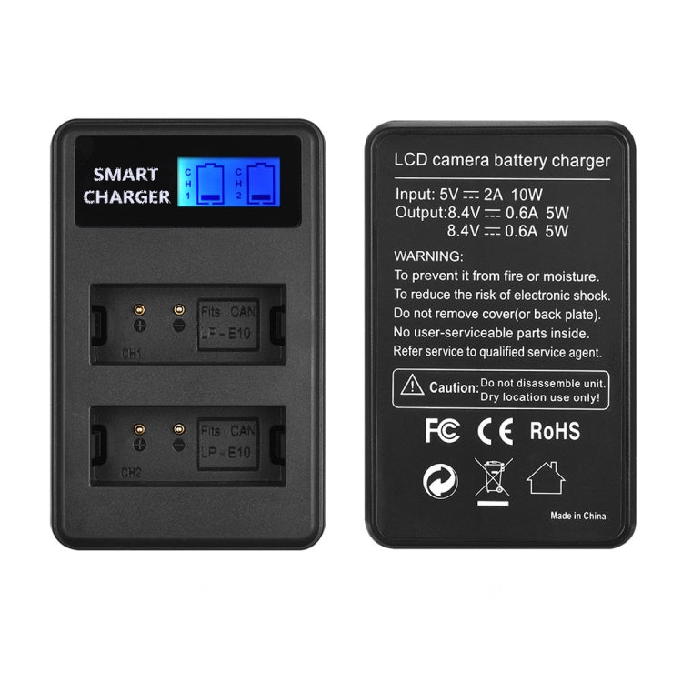 Dual-Channel Smart LCD Display USB Charger for Canon LP-E10