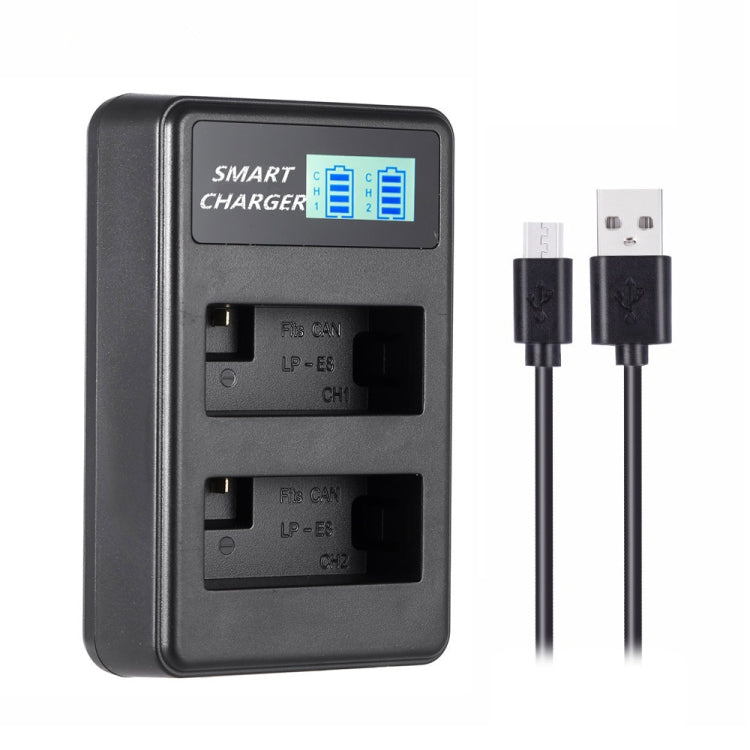 Smart LCD Display Dual-Channel USB Charger for Canon LP-E8 Batteries