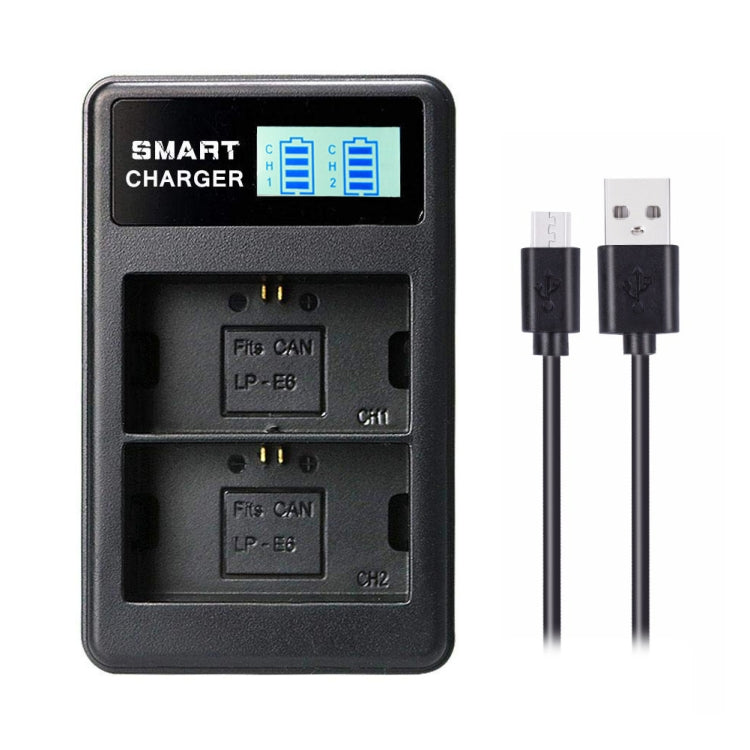 Dual-Channel USB Charger with Smart LCD Display for Canon LP-E6 Batteries