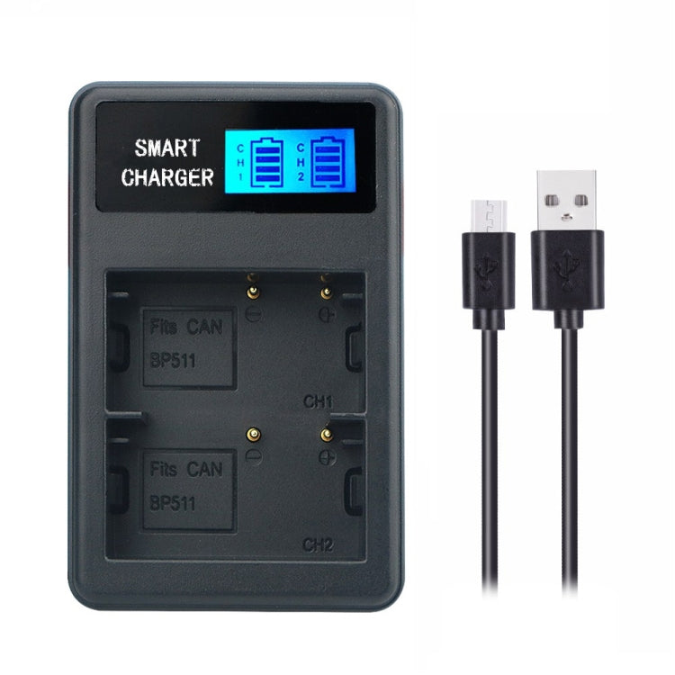 LCD Display Dual-Channel Charger for Canon BP-511/511A Camera Batteries