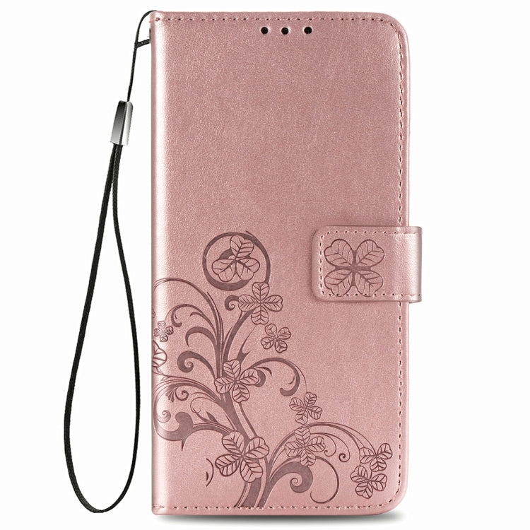 Rose Gold Four-Leaf Clasp Embossed Buckle Leather Case for Samsung Galaxy A12