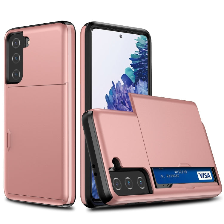 Rose Gold Shockproof Armor Case with Card Slot for Samsung Galaxy S21 5G