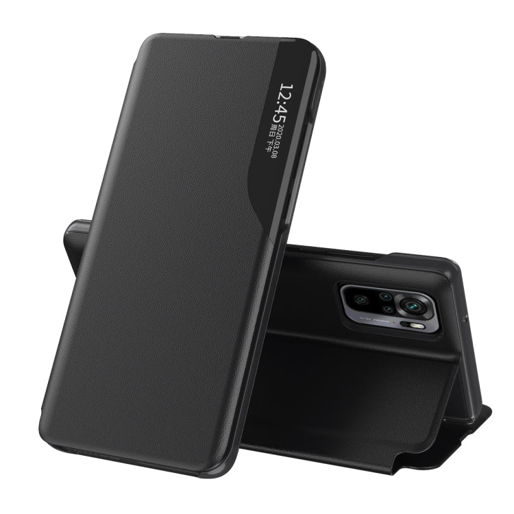Shockproof Horizontal Flip Leather Case for Xiaomi Redmi Note 10 Pro with Time Display (Black)