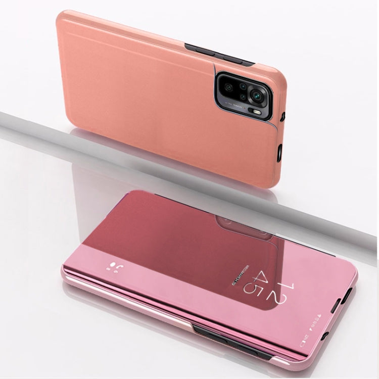 Rose Gold Plated Mirror Flip Leather Case for Xiaomi Redmi Note 10 Pro with Holder