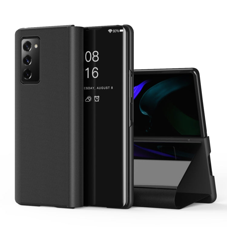 Plated Mirror Horizontal Flip Leather Case with Holder for Samsung Galaxy Z Fold2 5G (Black)