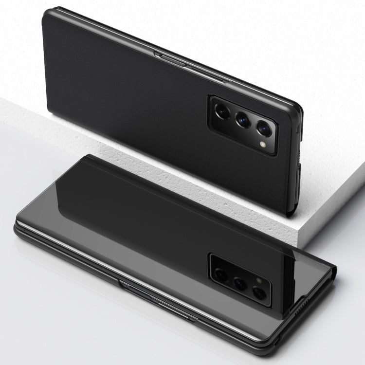 Plated Mirror Horizontal Flip Leather Case with Holder for Samsung Galaxy Z Fold2 5G (Black)
