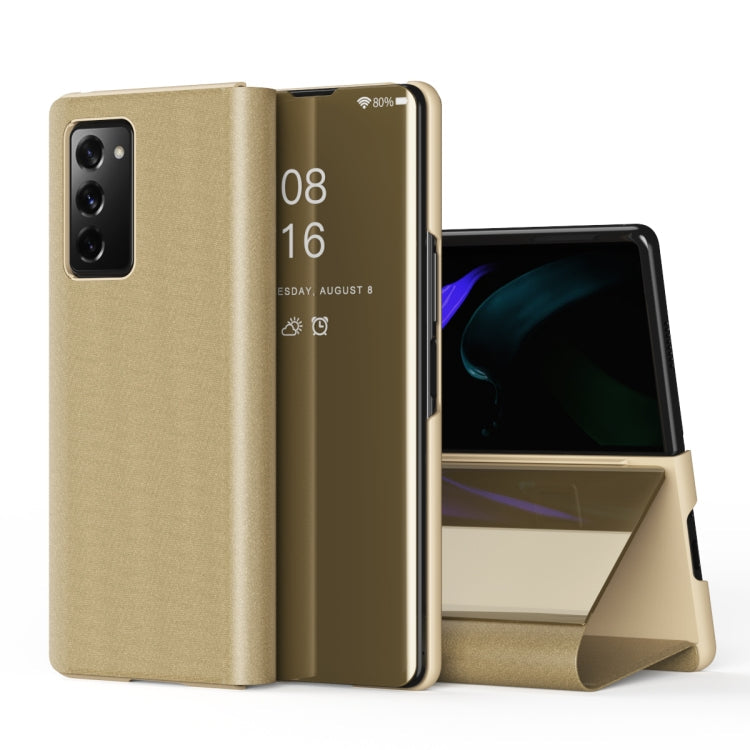 Golden Plated Mirror Leather Case with Stand for Samsung Galaxy Z Fold2 5G
