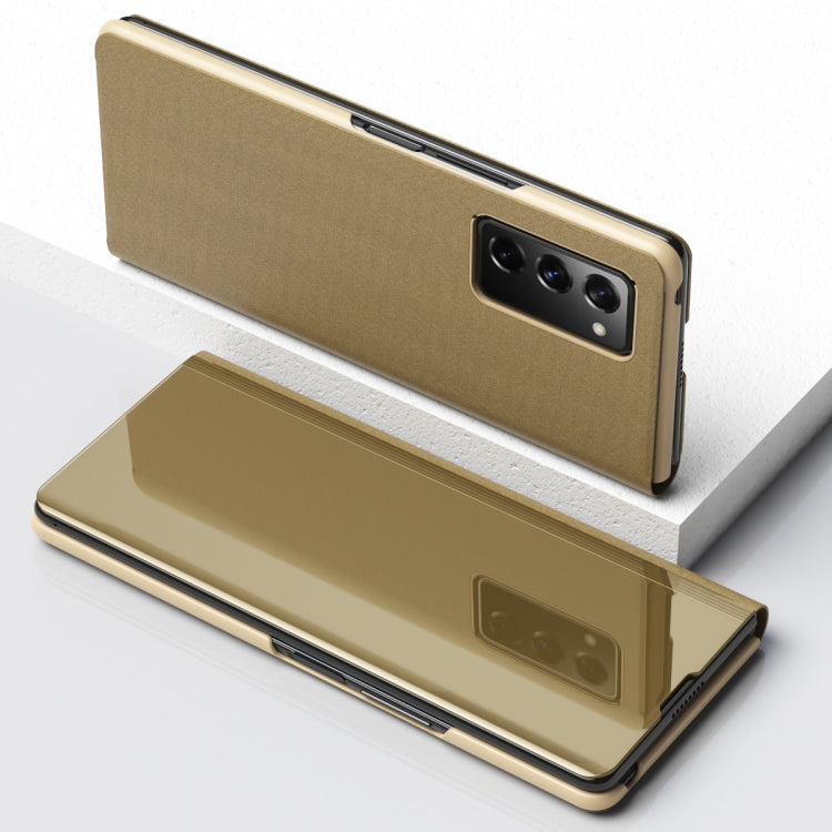 Golden Plated Mirror Leather Case with Stand for Samsung Galaxy Z Fold2 5G