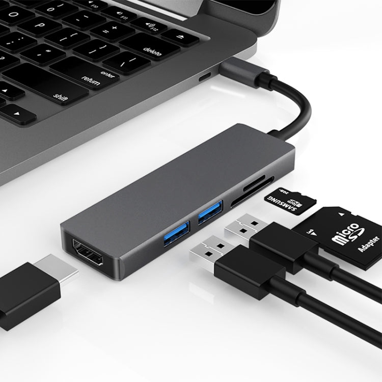 Versatile 5-in-1 USB-C Hub Adapter with HDMI, 2 x USB 3.0, and SD/TF Card Slots