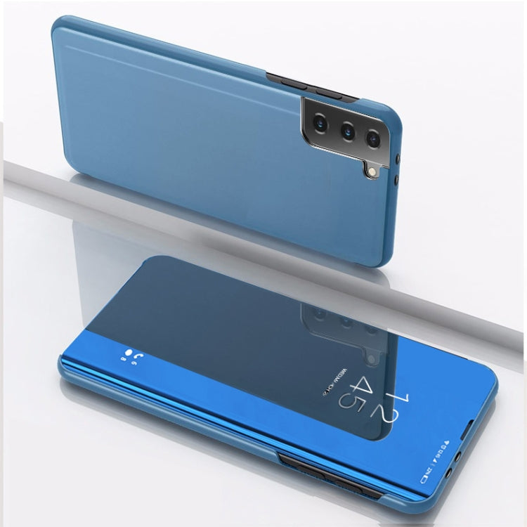 Blue Plated Mirror Flip Leather Case for Samsung Galaxy S21 FE