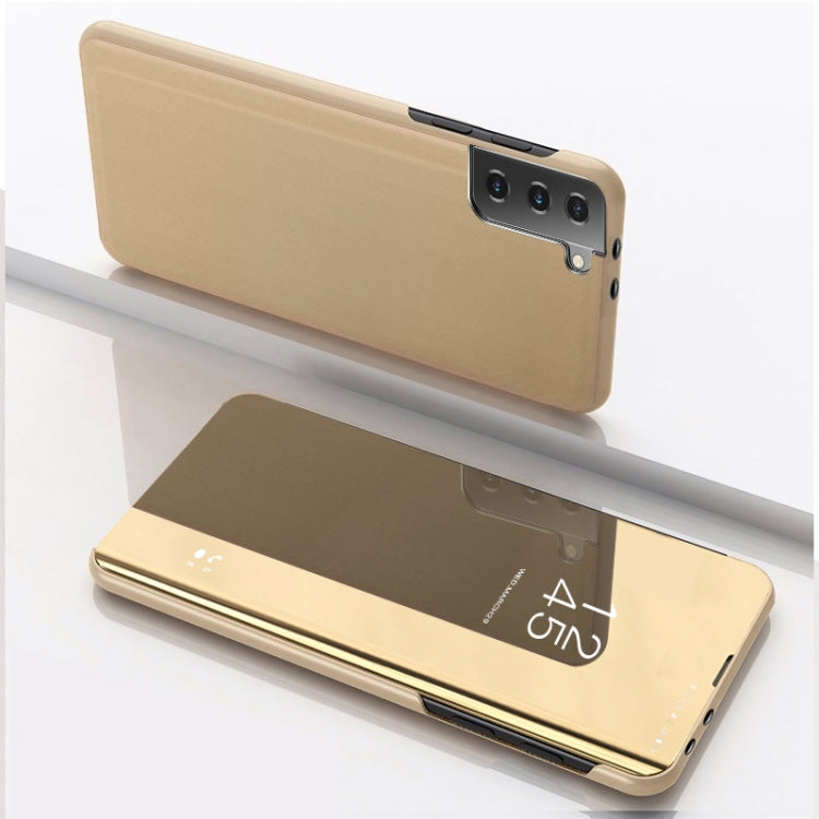 Gold Plated Mirror Leather Case with Holder for Samsung Galaxy S21 FE