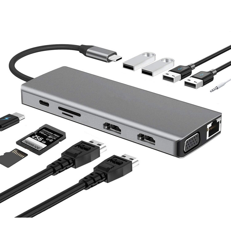 WS-04 12-in-1 Type-C Notebook Multi-function Docking Station with Triple Display Support