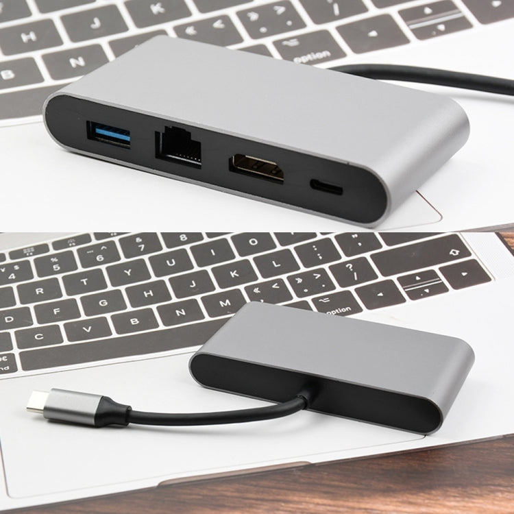 Type-C 4-in-1 Multifunctional Docking Station with RJ45, HDMI, USB3.0, and PD Fast Charge