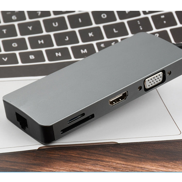 WS-11 8 in 1 Type-C Adapter Converter with HDMI, VGA, SD, TF, RJ45, PD, and 2 x USB3.0 HUB
