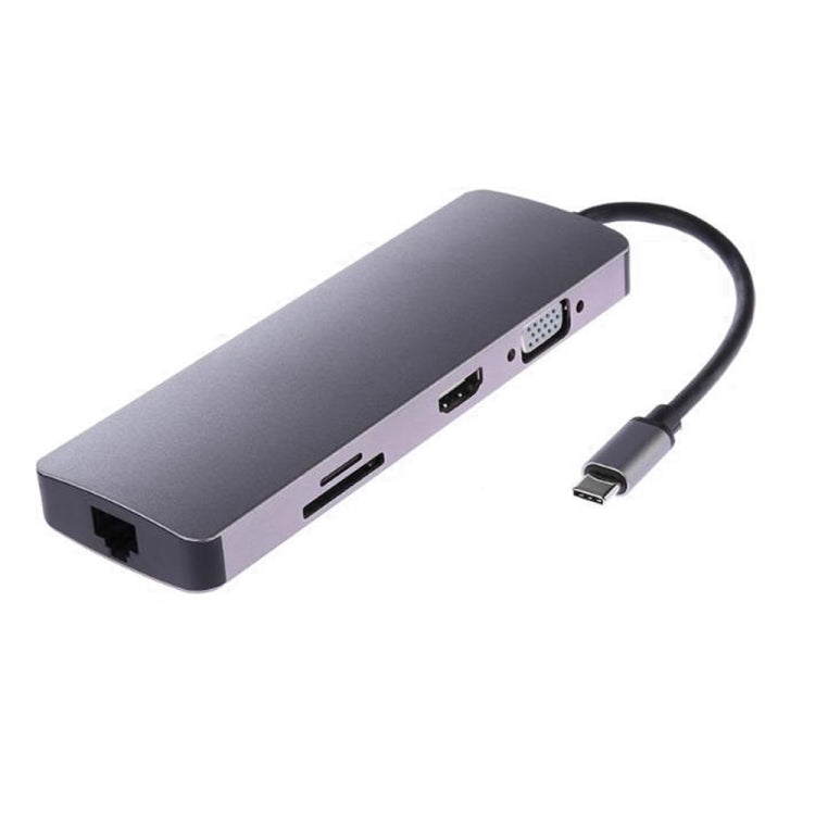 WS-11 8 in 1 Type-C Adapter Converter with HDMI, VGA, SD, TF, RJ45, PD, and 2 x USB3.0 HUB