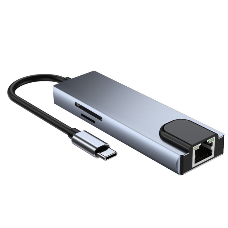 6-in-1 Type-C Adapter with HDMI, RJ45, SD/TF, PD, and USB Ports