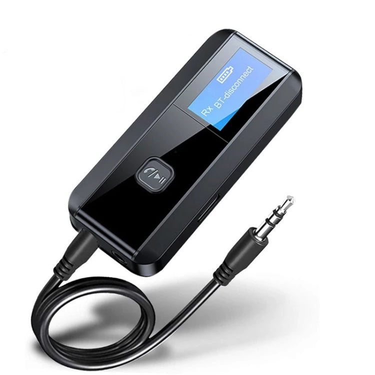 2-in-1 USB Bluetooth 5.0 Audio Receiver Transmitter with LCD Display (Black)