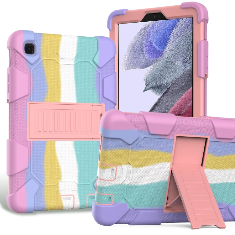 Two-Tone Robot Shockproof Silicone & PC Case with Stand for Samsung Galaxy Tab A7 Lite (Rainbow+Rose Gold)