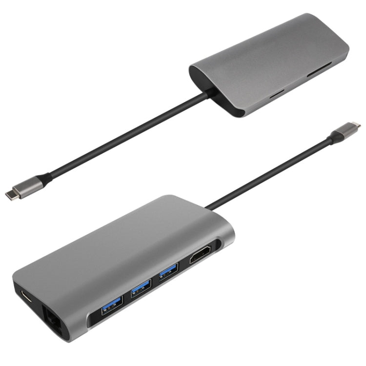 8-in-1 Type-C Hub Adapter with HDMI, USB 3.0 x 3, RJ45, PD, and SD/TF Card Slots