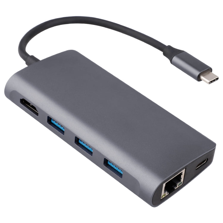8-in-1 Type-C Hub Adapter with HDMI, USB 3.0 x 3, RJ45, PD, and SD/TF Card Slots