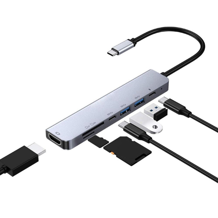 7-in-1 Type-C Multi-function Splitter Adapter with HDMI, SD/TF, 2 x Type-C, and 2 x USB3.0