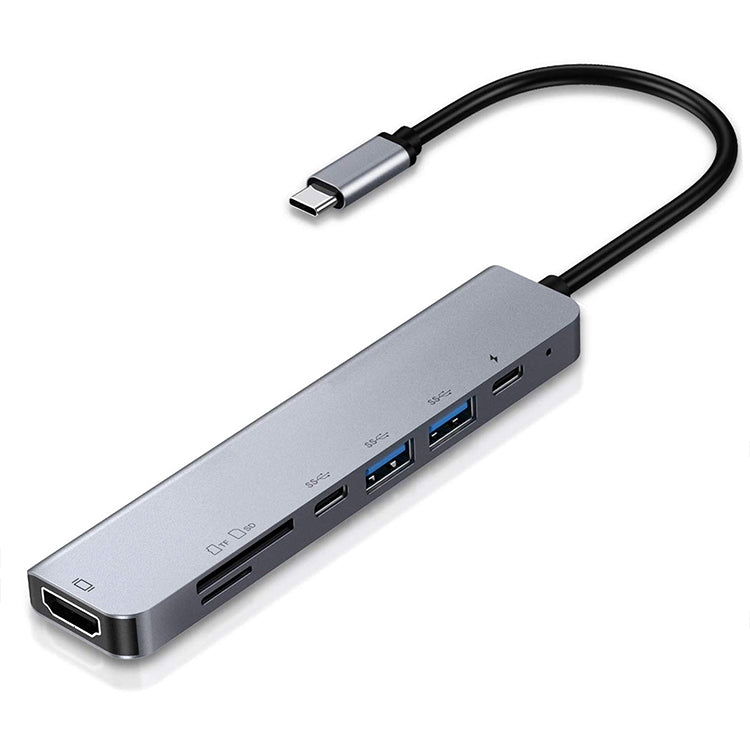 7-in-1 Type-C Multi-function Splitter Adapter with HDMI, SD/TF, 2 x Type-C, and 2 x USB3.0