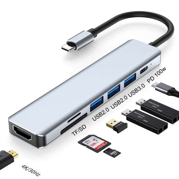 7-in-1 HDMI, SD/TF, USB 2.0x2, USB 3.0, and PD Type-C Docking Station