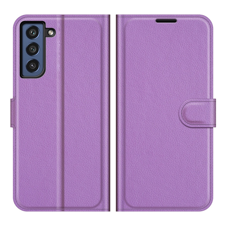 Litchi Texture Purple Horizontal Flip Protective Case for Galaxy S21 FE with Card Slots & Wallet
