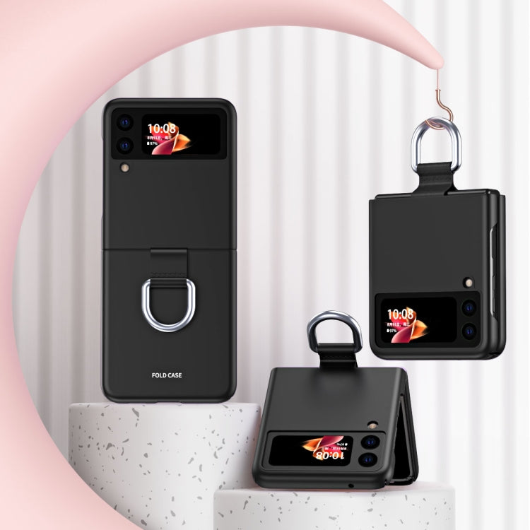 Skin Feel Folding Phone Case for Samsung Galaxy Z Flip3 5G with Drawstring Key Chain in Black