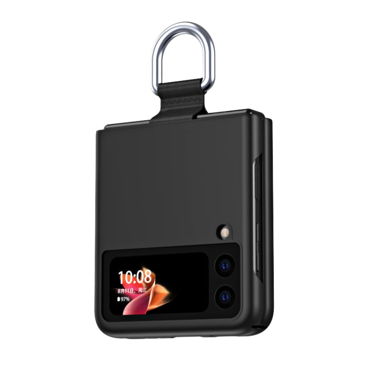 Skin Feel Folding Phone Case for Samsung Galaxy Z Flip3 5G with Drawstring Key Chain in Black