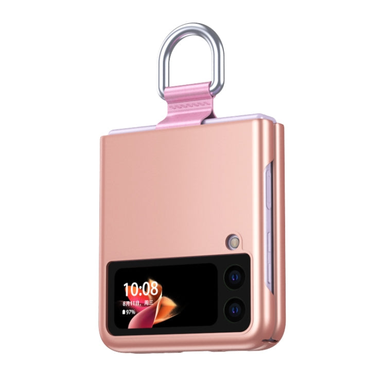 Rose Gold Skin Feel Folding Phone Case for Samsung Galaxy Z Flip3 5G with Drawstring Key Chain