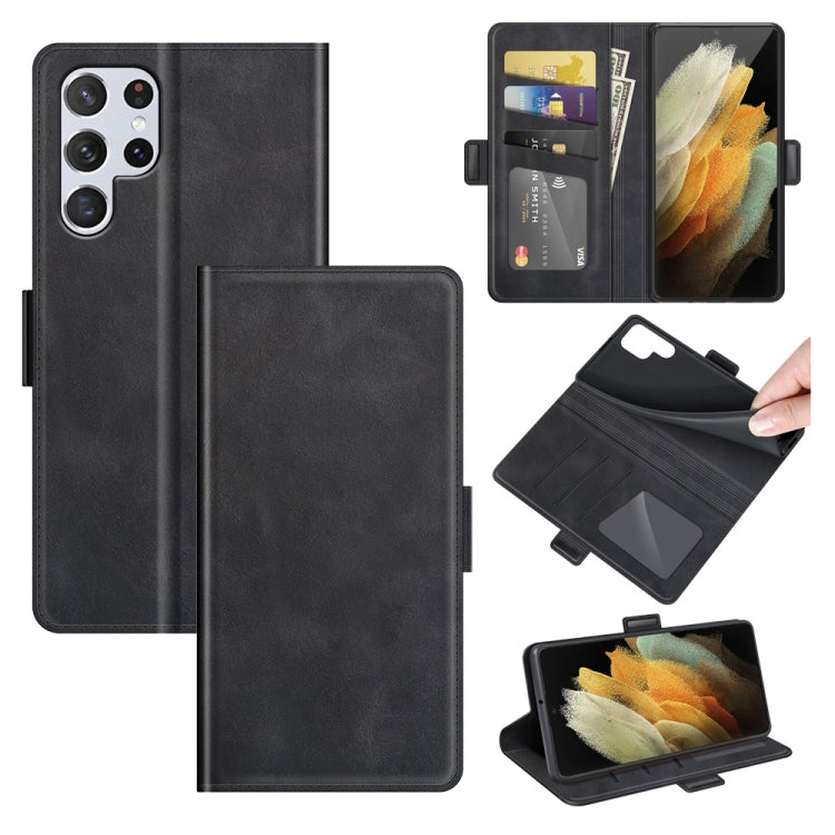 Samsung Galaxy S22 Ultra 5G Magnetic Buckle Leather Case with Holder & Wallet (Black)