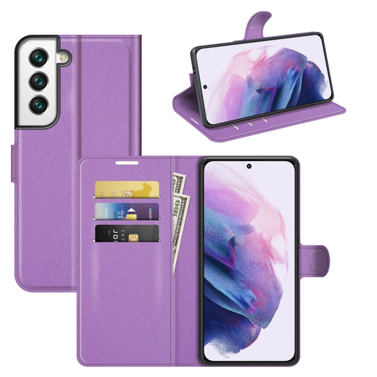 Litchi Texture Purple Protective Case for Samsung Galaxy S22+ 5G with Holder & Card Slots & Wallet