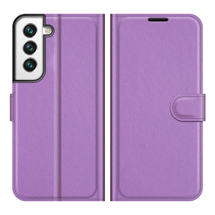 Litchi Texture Purple Protective Case for Samsung Galaxy S22+ 5G with Holder & Card Slots & Wallet