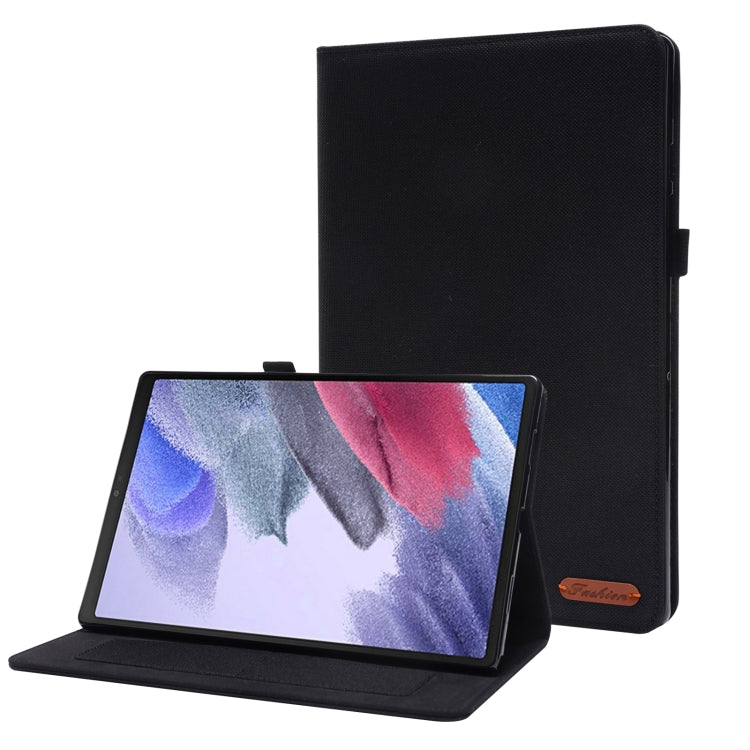 Flip Fabric PU Leather Tablet Case for Samsung Galaxy Tab A8 10.5 2021 with Card Slots & Holder (Black)