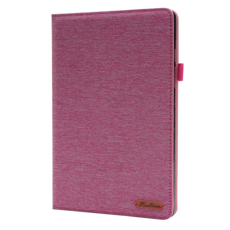Rose Red Fabric PU Leather Tablet Case for Samsung Galaxy Tab A8 10.5 2021 with Card Slots & Hands-Free Viewing