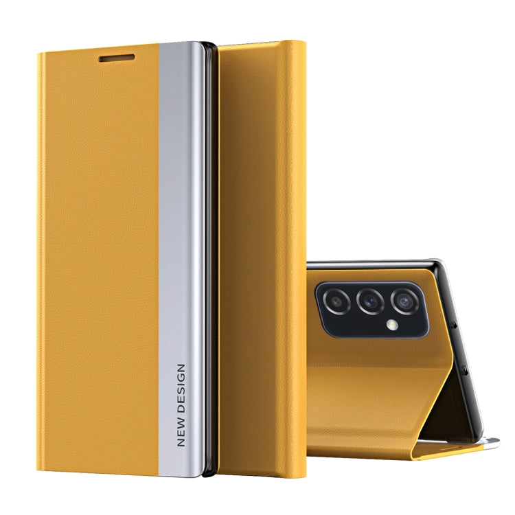 Yellow Magnetic Ultra-Thin Leather Case for Samsung Galaxy M52 5G with Flip Stand