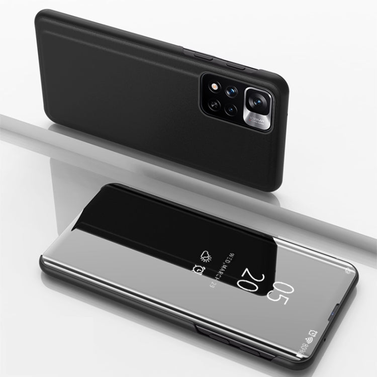 Black Plated Mirror Leather Flip Case for Xiaomi Redmi Note 11 Pro with Kickstand