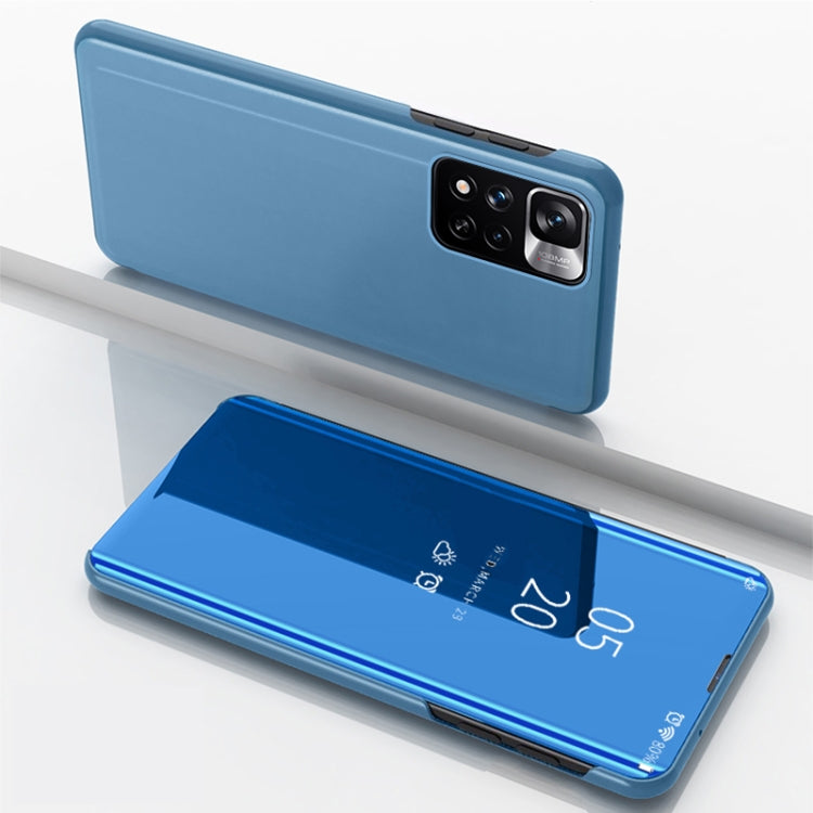 Blue Plated Mirror Kickstand Flip Leather Phone Case for Xiaomi Redmi Note 11 Pro