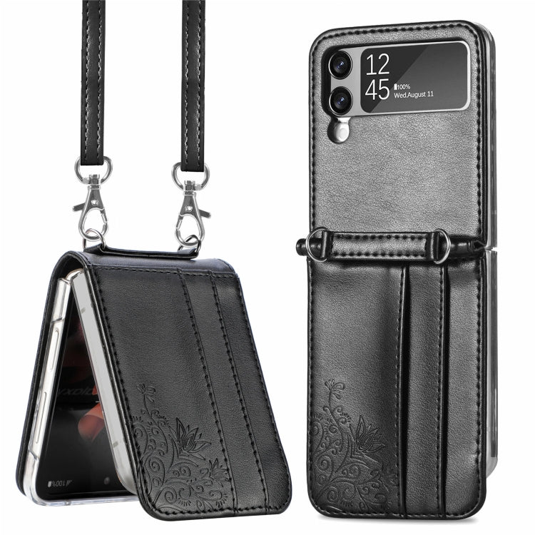Black Diagonal Lanyard Card Phone Case for Samsung Galaxy Z Flip 3 5G