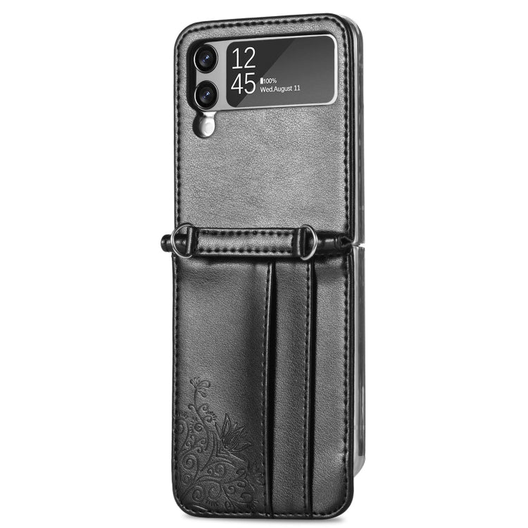 Black Diagonal Lanyard Card Phone Case for Samsung Galaxy Z Flip 3 5G