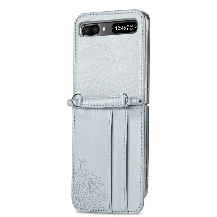 Silver Diagonal Lanyard Embossed Phone Case for Samsung Galaxy Z Flip 5G