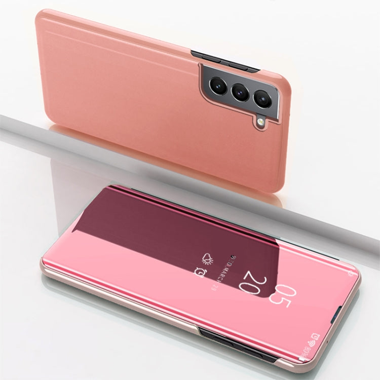 Rose Gold Plated Mirror Leather Flip Case for Samsung Galaxy S22 Plus 5G With Stand