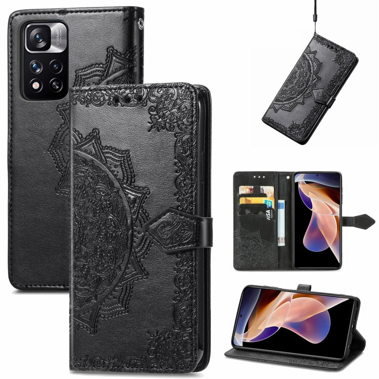 Embossed Mandala Flower Leather Phone Case for Xiaomi Redmi Note 11 Pro / 11 Pro+ (Black)