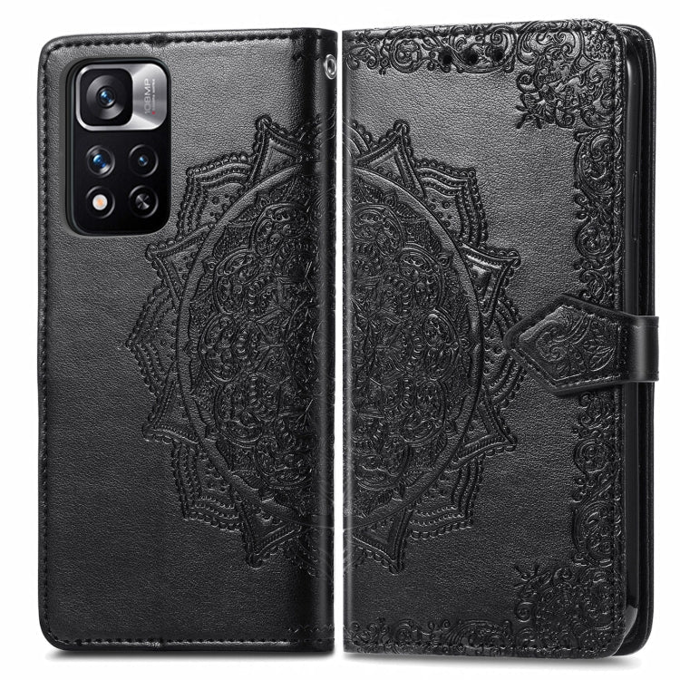 Embossed Mandala Flower Leather Phone Case for Xiaomi Redmi Note 11 Pro / 11 Pro+ (Black)