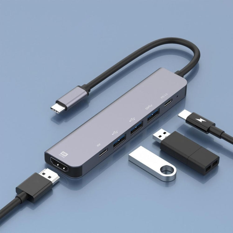 6-in-1 Type-C Docking Station HUB Adapter with HDMI, PD, and Multiple USB Ports